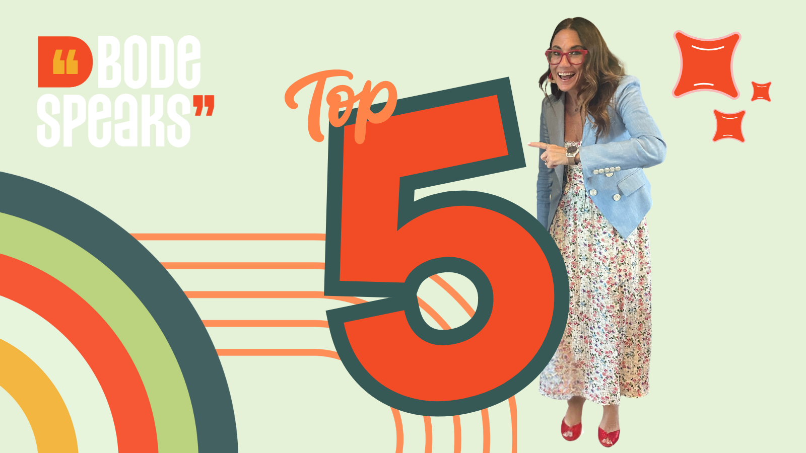 Kim Bode points to the words, "Top 5"